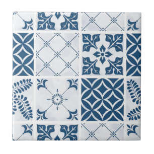 Carreau décoratif en Talavera bleu méditerranéen