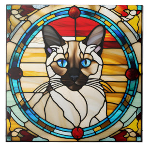 Carreau décoratif en verre coloré de chat siamois
