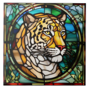 Carreau décoratif en verre coloré représentant un