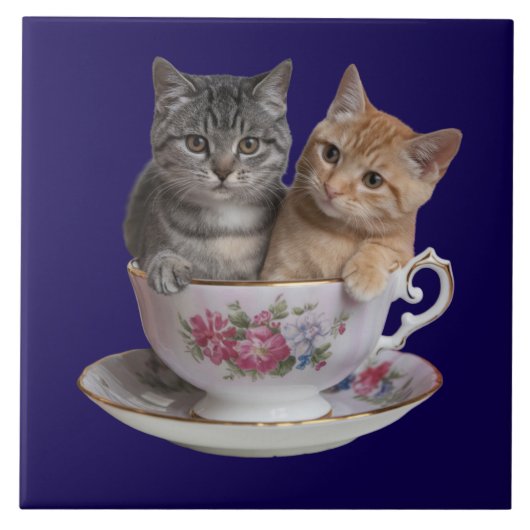 Carreau décoratif Tasse de thé Chat tabby mignon (Devant)