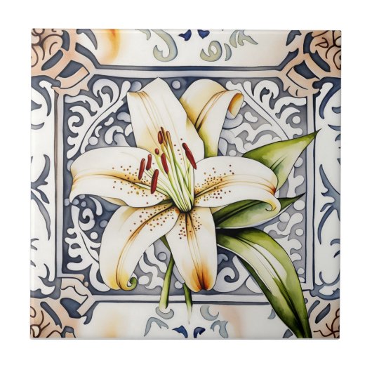 Carreau décoration art lys antique céramique ornée (Devant)