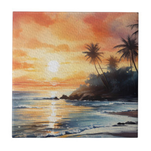 Carreau Décoration de coucher de soleil sur la plage de l'