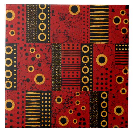 Carreau Décoration en patchwork tribal africain rouge sole (Devant)