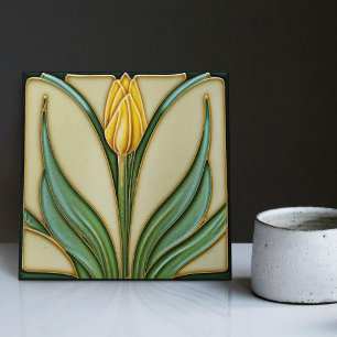 Carreau Décoration murale tulipe jaune Art nouveau Art déc