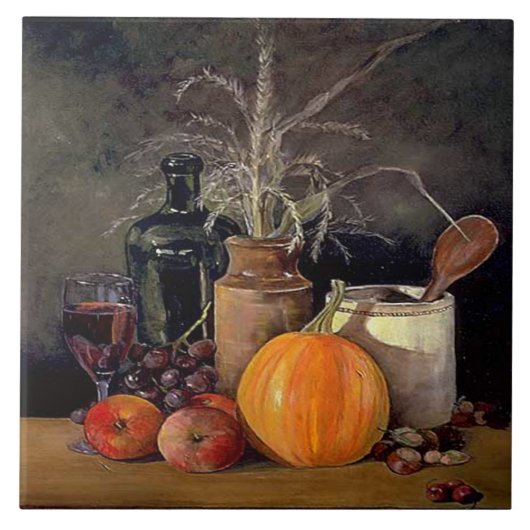 Carreau Décorations d'automne sur table, Citrouille, Fruit (Devant)