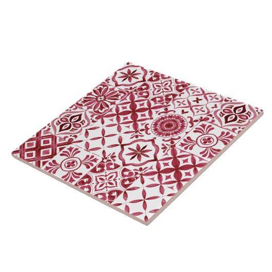 Carreau Decorative Red Azulejo Tile Patchwork Pattern (Côté)