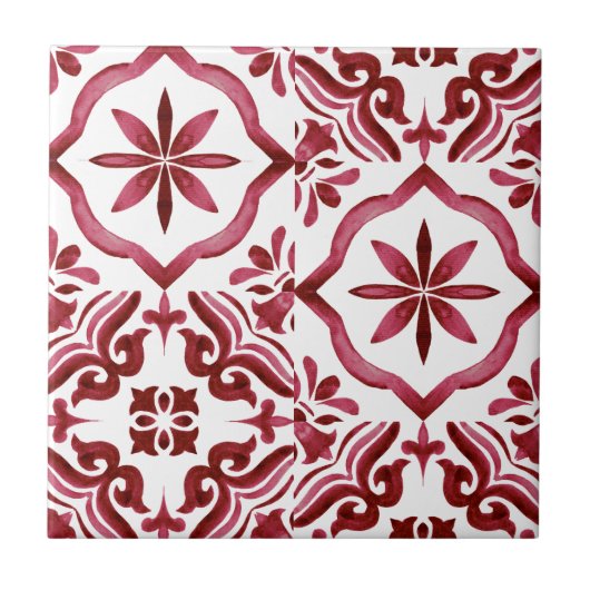 Carreau Decorative Red Azulejo Tile Patchwork Pattern (Devant)