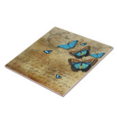 Carreau Découpage rustique antique N Papillons bleus (Côté)