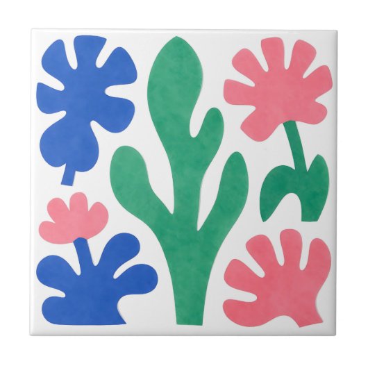Carreau Découpages floraux audacieux dans le style Matisse (Devant)