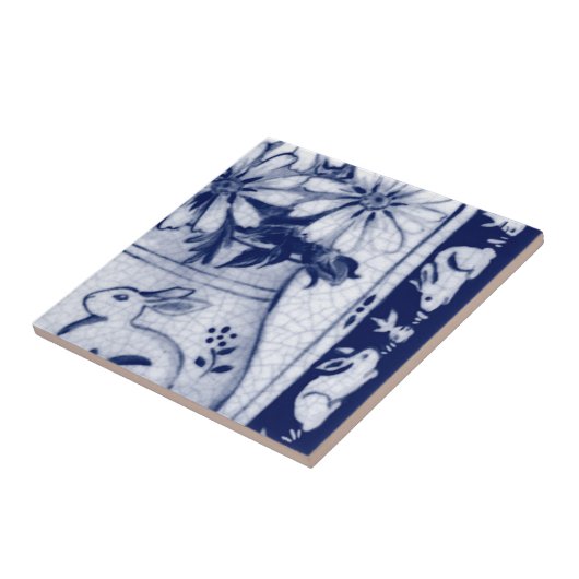 Carreau Dedham Bleu Blanc Lapin Lapin Tuile Mural # 8 (Côté)