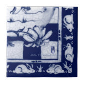 Carreau Dedham Bleu Blanc Lapin Lapin Tuile murale # 12 (Devant)