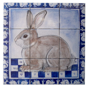 Carreau Dedham Lapin Lapin Bleu Vintage Art Mural Céramiq