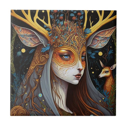 Carreau Deer Lady Imaginaire Art (Devant)