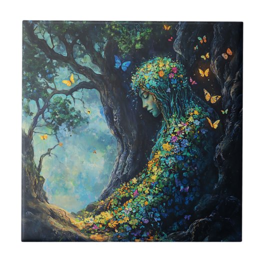 Carreau Déesse de la Forêt Enchantée avec Papillons (6) (Devant)