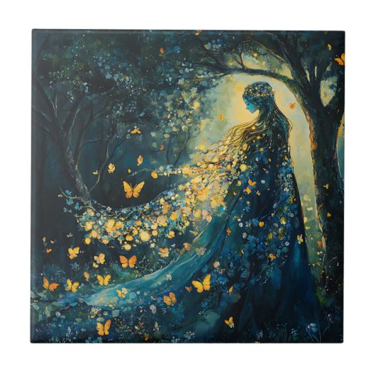 Carreau Déesse de la forêt enchantée avec papillons (8) (Devant)