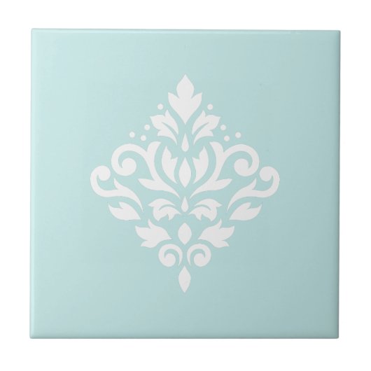 Carreau Défiler Damask blanc sur Duck Egg Blue (Devant)