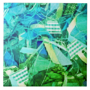 Carreau Dégradé Nautique Abstrait Bleu Turquoise Vert Rayé