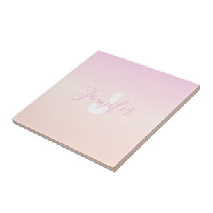 Carreau Dégradé ombré rose clair et pêche Nom et monogramm