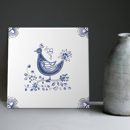 Carreau Delft Blue Dutch Style Fleurs d'oiseaux Indigo