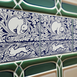 Carreau Delft Blue Victorien Lièvres Arts & Crafts Movemen