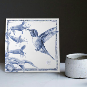 Carreau Delft Colibri Décor Art Nouveau Aquarelle