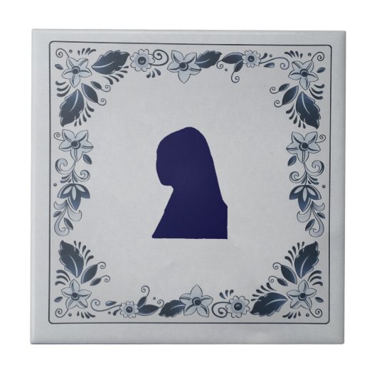 Carreau Delft en tuile bleue fille avec une oreille perle (Devant)