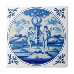 Carreau Delft Genesis Biblique Adam & Eve Repro vers 1760