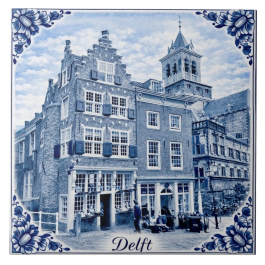 Carreau Delft houses Delft Blue style ceramic tile (Devant)