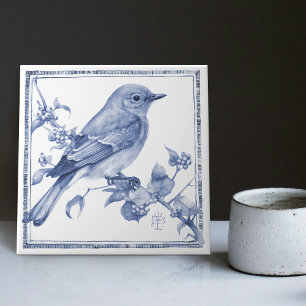Carreau Delft Mountain Bluebird Art Nouveau Oiseau de prin