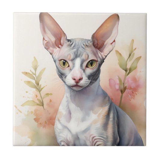 Carreau Délicat Aquarelle Cornish Rex Portrait (Devant)