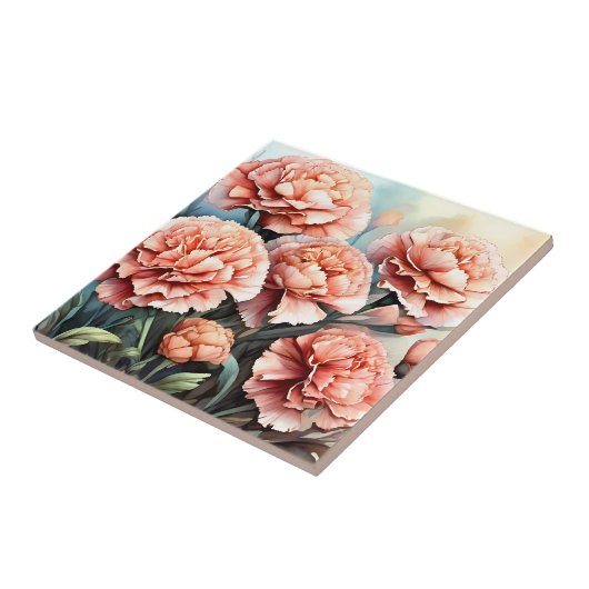 Carreau Délicate oeillets roses (Côté)