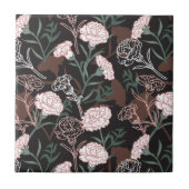 Carreau Délicates oeillets roses avec fleurs Feuilles vert (Devant)