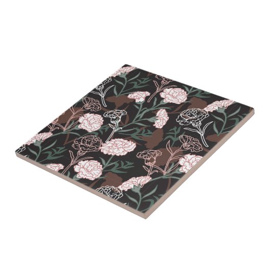 Carreau Délicates oeillets roses avec fleurs Feuilles vert (Côté)