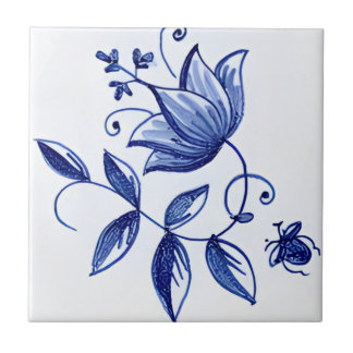 Carreau deltaplane reproductions fleur bleu classique