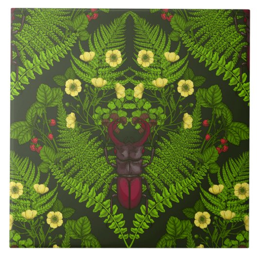 Carreau Dendroctones et fougères, feuilles verts (Devant)
