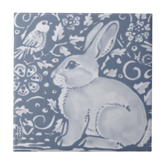 Carreau Denim Blue Rabbit Bird Floral Dedham Delft (Devant)