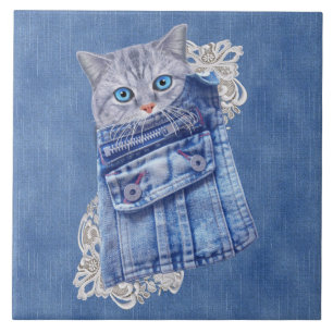 Carreau Denim Jean poches, chatons et dentelle