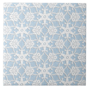 Carreau Dentelle antique - blanc et bleu de ciel