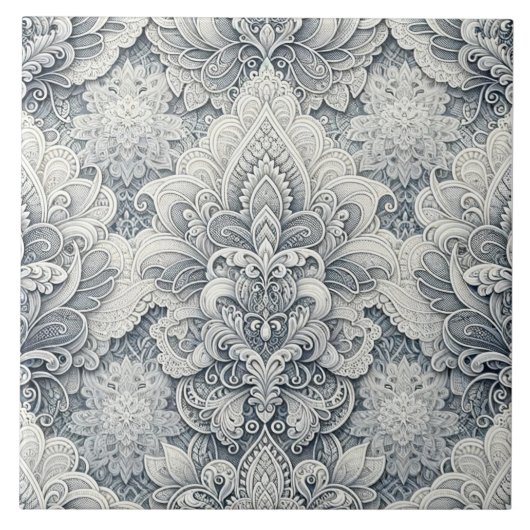 Carreau Dentelle Blanche Douce, Accents Argent, Luxe Incom (Devant)
