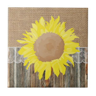 Carreau Dentelle en bois d'écorce Burlap Et tournesol