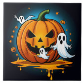 Carreau Des fantômes d'Halloween lunaires autour d'un citr (Devant)
