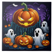 Carreau Des fantômes se rassemblent en citrouilles brillan (Devant)