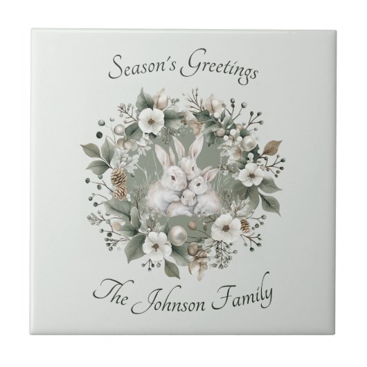 Carreau Des lapins mignons dans une couronne d'hiver flora (Devant)