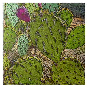 Carreau Desert Cactus Prickly Pear Art numérique décoratif