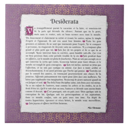Carreau Desiderata - Choses désirées - poème (Devant)