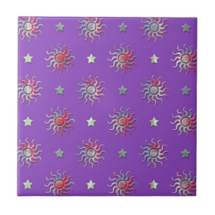 Carreau Design coloré soleil et étoiles