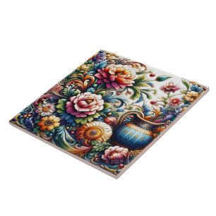 Carreau Design De Carrelage Floral Vibrant Avec Des Motifs