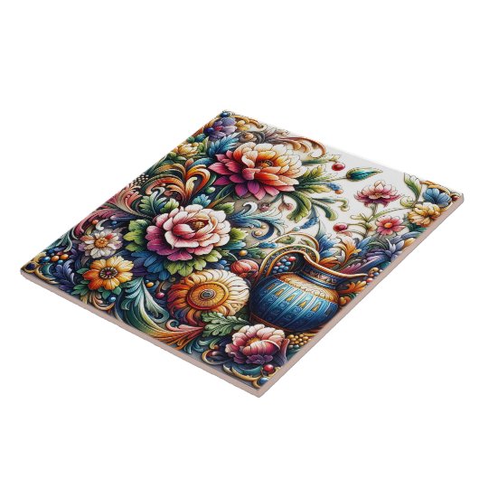 Carreau Design De Carrelage Floral Vibrant Avec Des Motifs (Côté)
