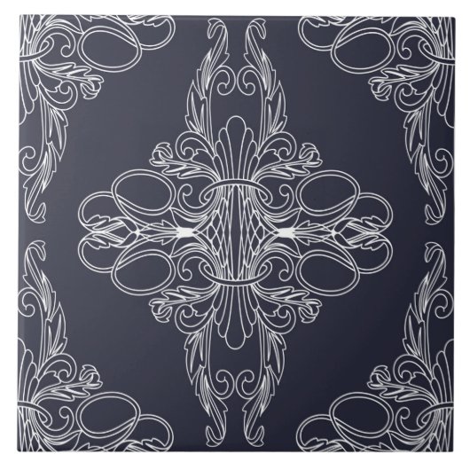 Carreau Design de luxe, motif floral, bleu marine, blanc (Devant)