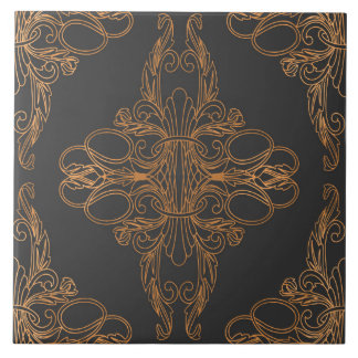 Carreau Design de luxe, motif floral, gris foncé, cuivre